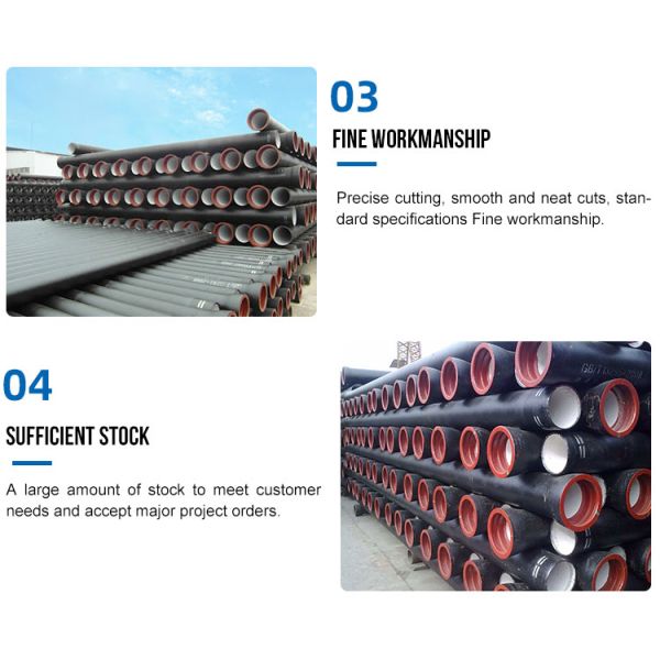 ASTM Standard Competitive En545 En598 Class K8 K9 Pn10 C25 C30 C40 Ductile Cast Iron Fitting Pipe for Sewage Water