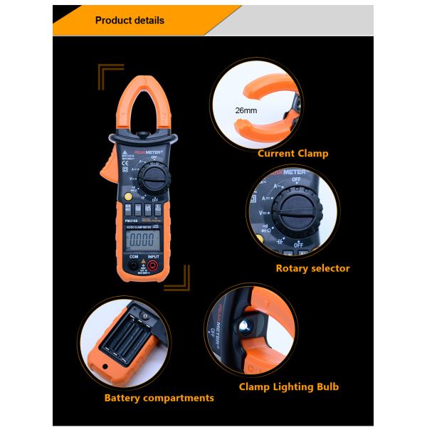 AC / DC Digital Clamp Meter 6000 Counts With Double Mold Ture RMS Display