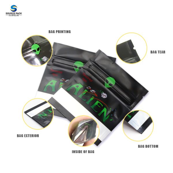 Matte Finished Mylar Weed Packaging Bags Food Grade Packaging With Zipper