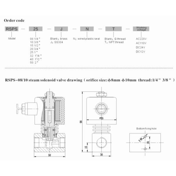 1/4＂Normally Closed Steam Solenoid Valve , Brass Flange Electronic Solenoid Valve