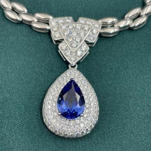 China CZ Corundum Blue Sapphire Stone Pendant Round Shape For Girlfriend on sale