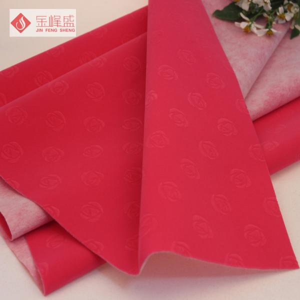 Red Embossed Velvet Fabric , Polyester Nonwoven Flocking Fabric