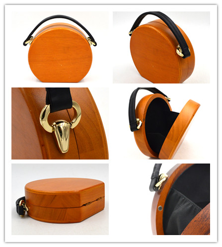 High Level Round Wooden Clutch Bag With O Shape Chain 20 * 15 * 7cm