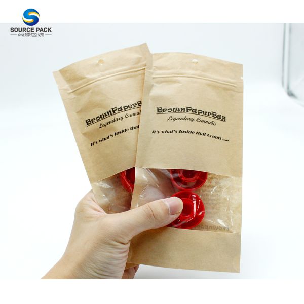 Moisture Proof Stand Up Pouch Kraft Ppaer Bag Resealable With Window
