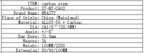 ST-NT-CA02 bicycle parts full carbon stem 80-100mm carbon frame parts carbon and alloy