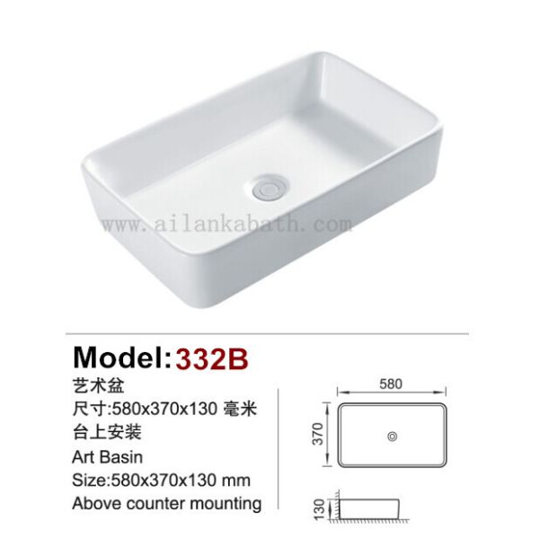 Countertop Mounting Ceramic Sinks Sanitary Ware Rectangular Art Basin Bathroom Wash Basin