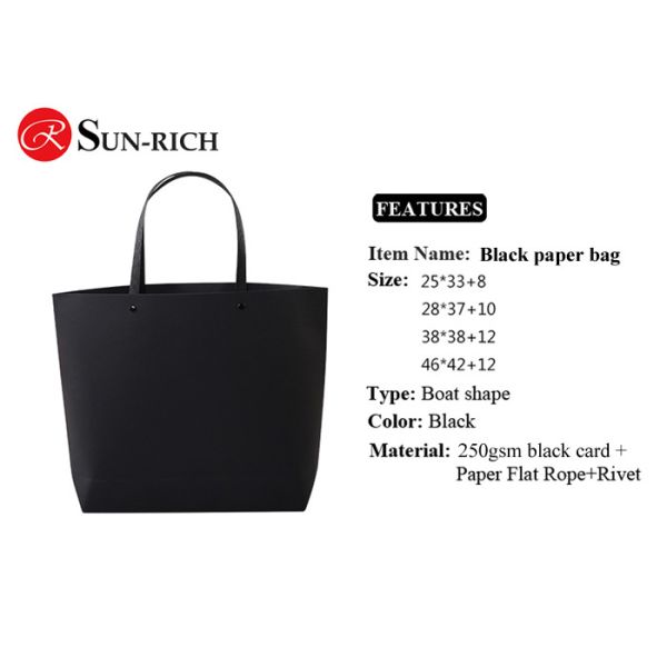 2017 Best Sell High Quality Black Boat Shape Paper Bags Paper Hand Bags