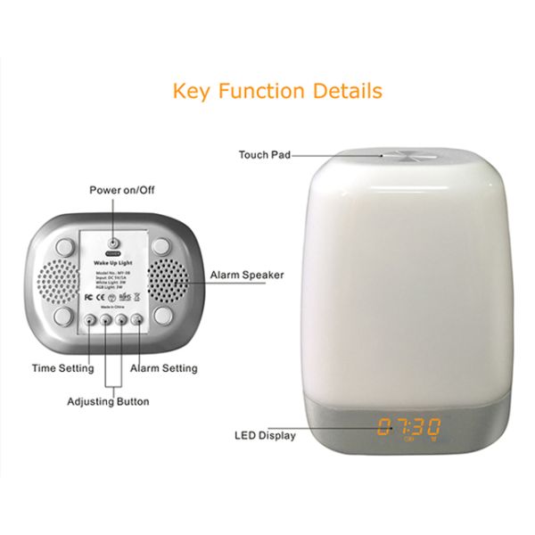 Sunrise Simulation LED Wake Up Light Alarm Clock And RGB Bedside Light Mode