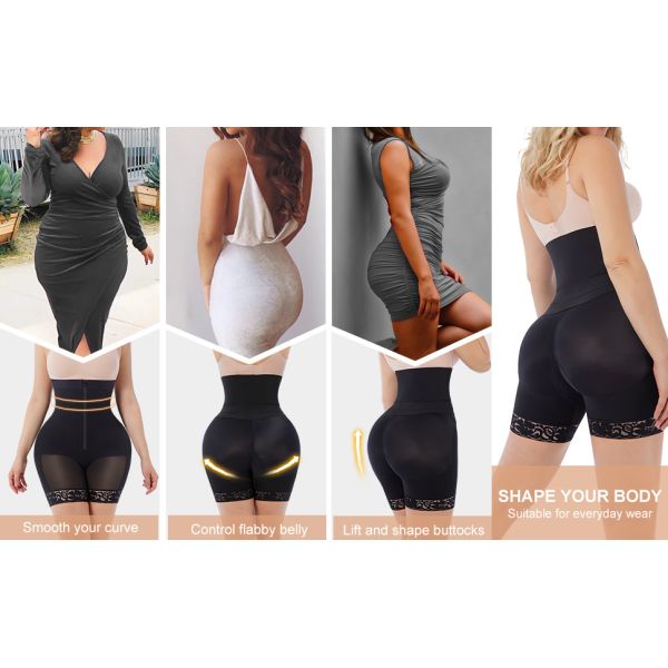 Firm Control Waist Trainer with Knitted Butt Lifter Waist Wrap Band and Latex Bandage