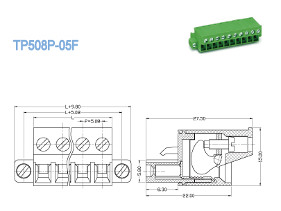 Plug Pitch 5.08mm Plug - in Terminal Block 300V 18A 2P - 22P Female