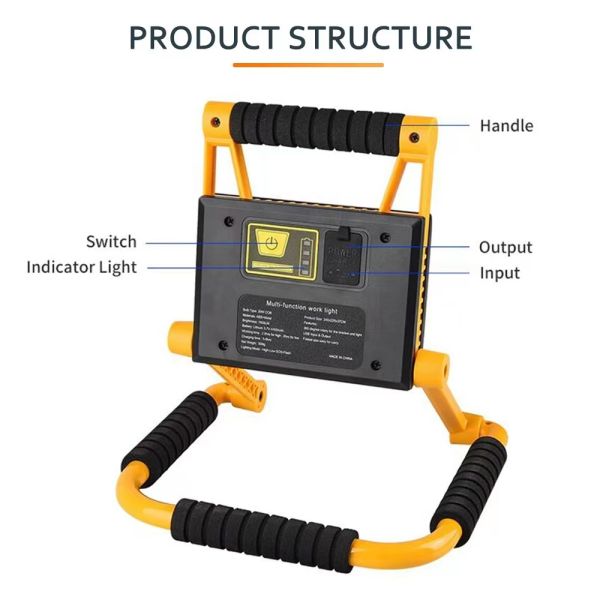 1500 Lumens Rechargeable Waterproof IP65 LED Work Light Portable Foldable with 360° Rotation Stand