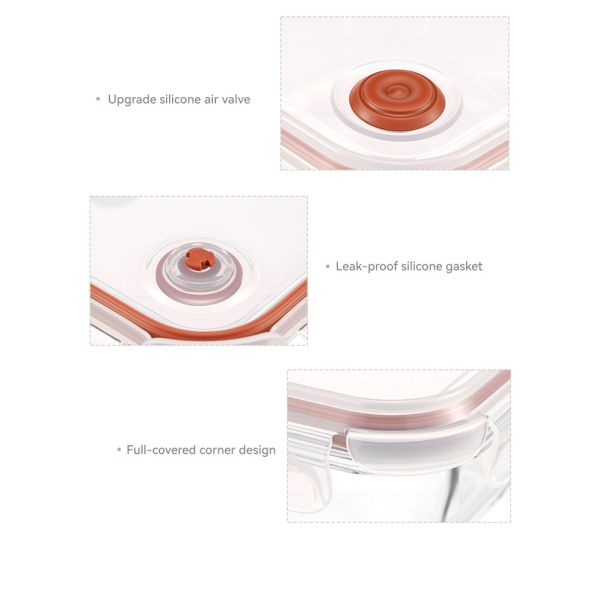 IKOO Borosilicate Glass Food Container with Vented 4 Lock PP Lid