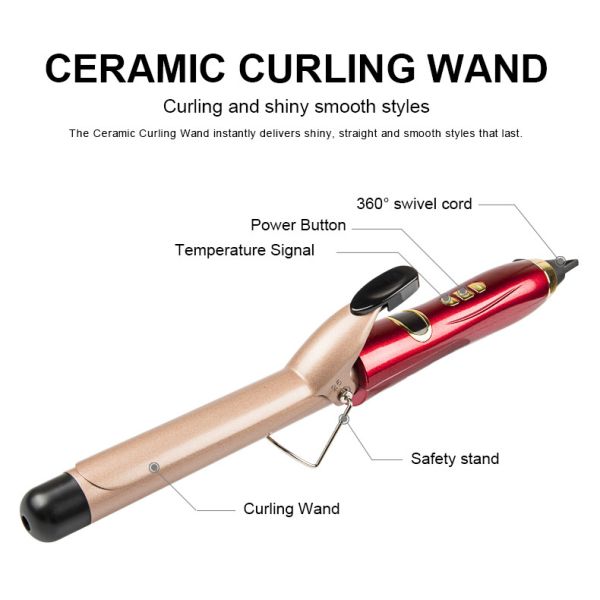 Electric Ceramic Wave Wand Curling Iron Rotate Wave Styler with LCD Display