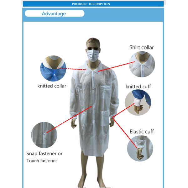 Lightweight Disposable Lab Coat Non-woven White Coat With Two Pockets CE ISO Approval