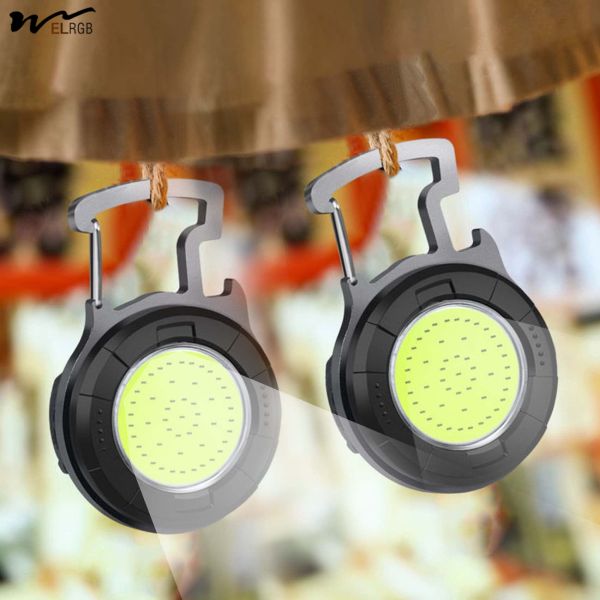 COB Mini Keychain Flashlight Rechargeable LED Torch Pocket Light 4 Modes for Outdoor