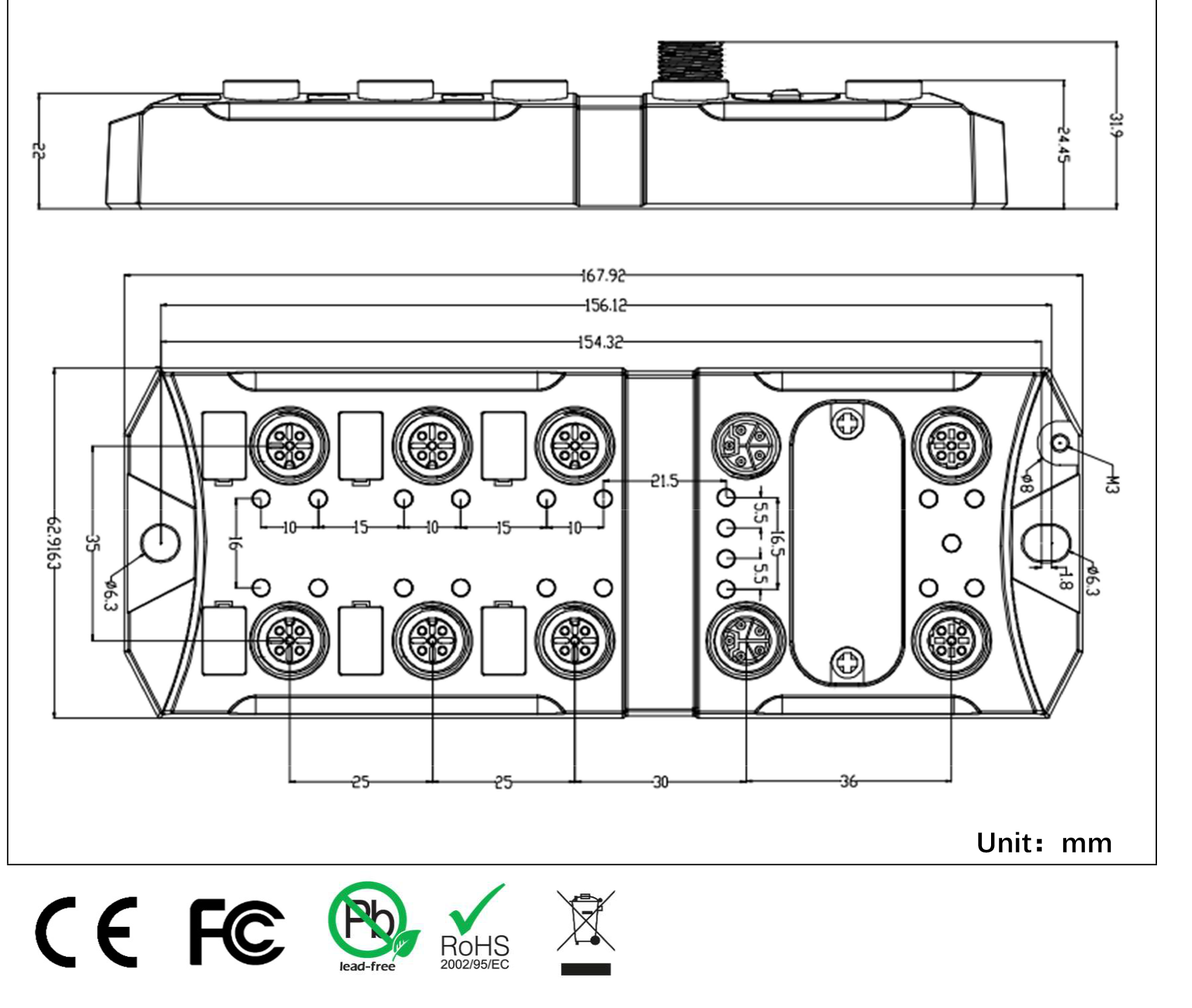 RFID Gateway Module EtherCat Industrial Communication 18-30V M12 Connector