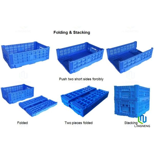38L Food Grade Plastic Vegetable Stackable Collapsible Crates Customized