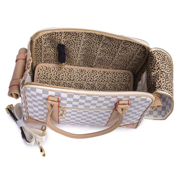 High Quality PU Leather Double Layer Classic Grid Pet Carriers