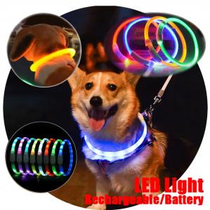 China Training Leather Dog Collars Colorful LED Flashing Puppy Collar on sale