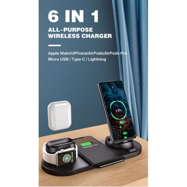 Rotating 6 In 1 Wireless Charging Station 5V 2A Multi Device Charger For Apple IPhone