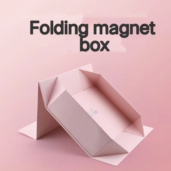 Factory Customizable Rigid Packaging Box With Matte Finish And Pink Folding Magnetic Lid Closure