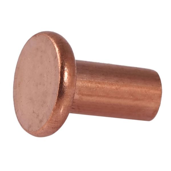 Copper flat head solid rivets in various sizes