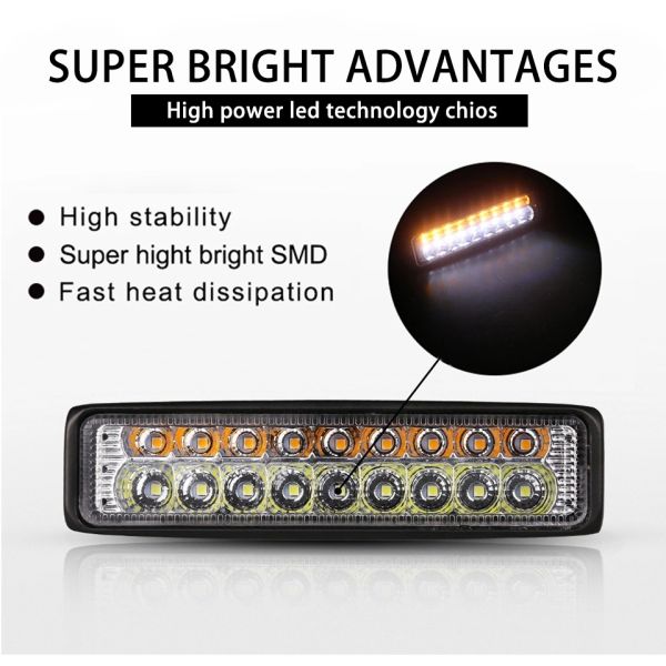 IP67 2 Row 18pcs 54W Car Work Lights Dual Color