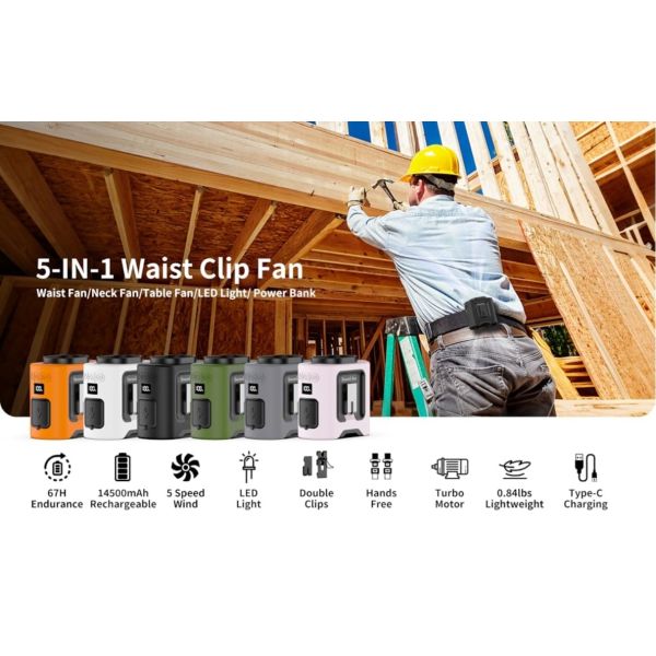 Socool Fan Clip Fan 14500mAh Indoor And Outdoor 4 Speed Levels Type-C Power Source Rechargeable Fan For Cooling