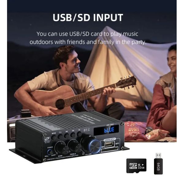 AK-380 400W Power Amplifier with Bluetooth 5.0 and 2.0 CH HiFi Stereo for Home Audio