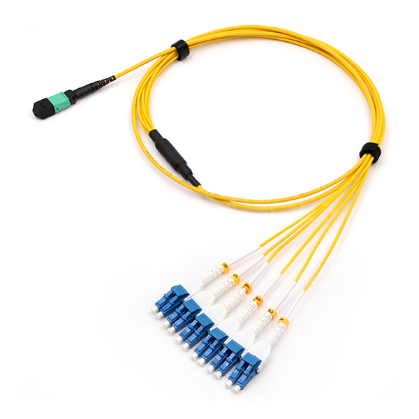 MPO/APC Male To 6 LC Uniboot Single Mode Breakout Cable OFNR Yellow Jacket