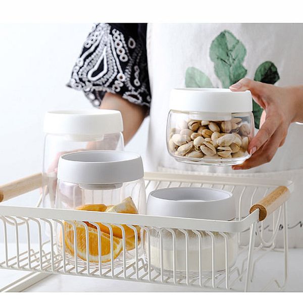 Press Vacuum Storage Box Empty Glass Jars Household Moisture Proof Eco Friendly