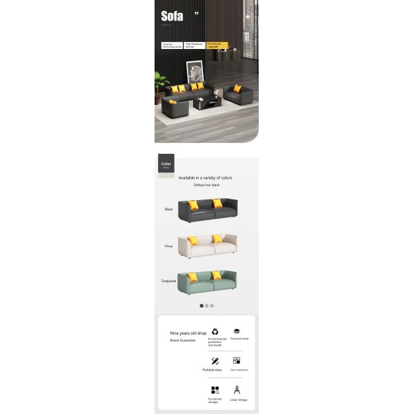 Chinese Style Reception Room Office Sofa Set with Three Leather Sofas and Coffee Table