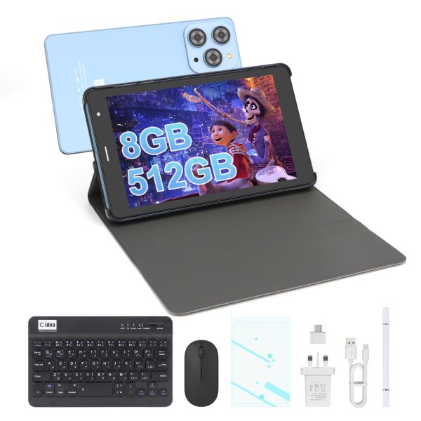C idea 8 inch Wifi Tablet with 8+512GB Storage Quad Core Processor 800x1280 IPS Touchscreen blue CM817 Pro