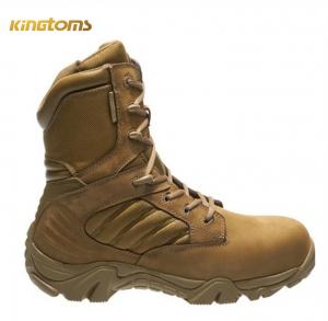 China Padded Collar Anti Tear Brown Leather Tactical Boots Hot Weather on sale