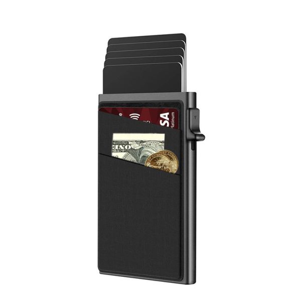 Fashion Style Auto Pop up Minimalist Business RFID Blocking Credit Card Holder Wallet with Money Pocket