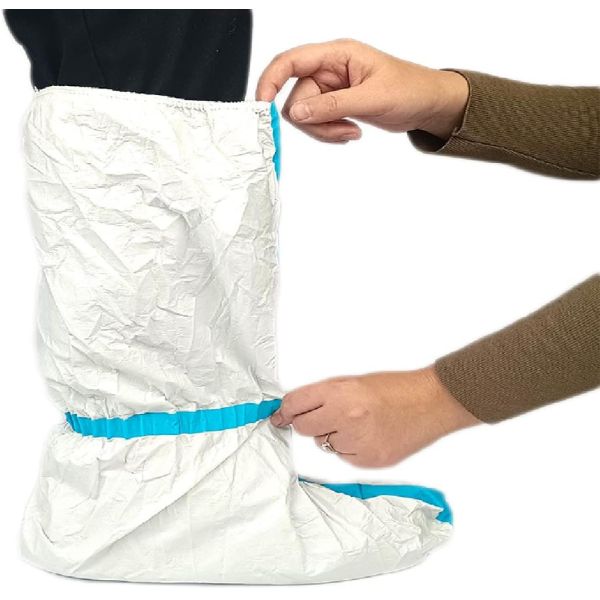 Hubei Haixin Disposable Hazmat Boot Cover Overshoes Knee High Booties White Long Boot Covers Waterproof Rain Shoe Covers