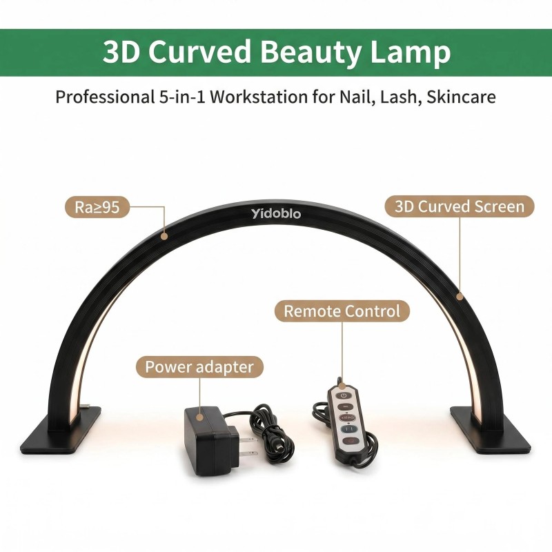 Professional Adjustable LED Arch Light, Yidoblo Half Moon Task Lamp CRI 95 for Nail Techs, Tattoo Artists & Table Work Lighting