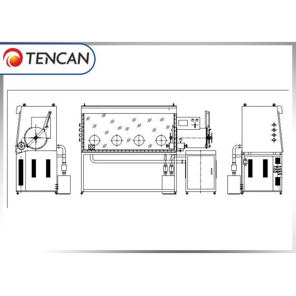 Double Purified Columns Inert Gas Glove Box , Single Side 4 Ports Inert Glove Box