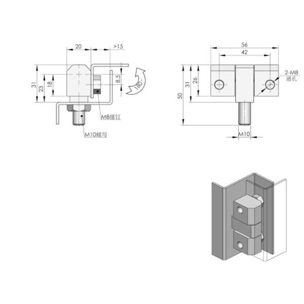 Chrome exposed Hinge cabinet door hinge, CL206-1 Zinc Alloy hinge