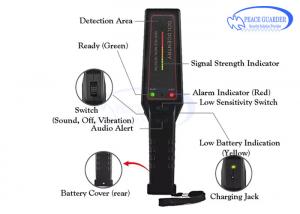 Buy cheap LED Indicator Portable Metal Detector , Hand Wand Metal Detector With 9V Rechargeable Battery product