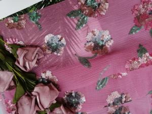 China 100% Silk Allover Colored Embroidered Floral Sequin Fabric on sale