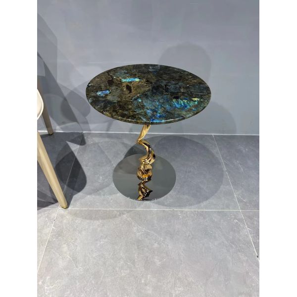 Blue High Hardness Marble Bedside Table Round Marble Table Timeless Aesthetic