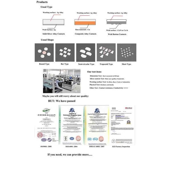 AgSnO2 Silver Alloy Contacts Welding Resistance Used In Switch