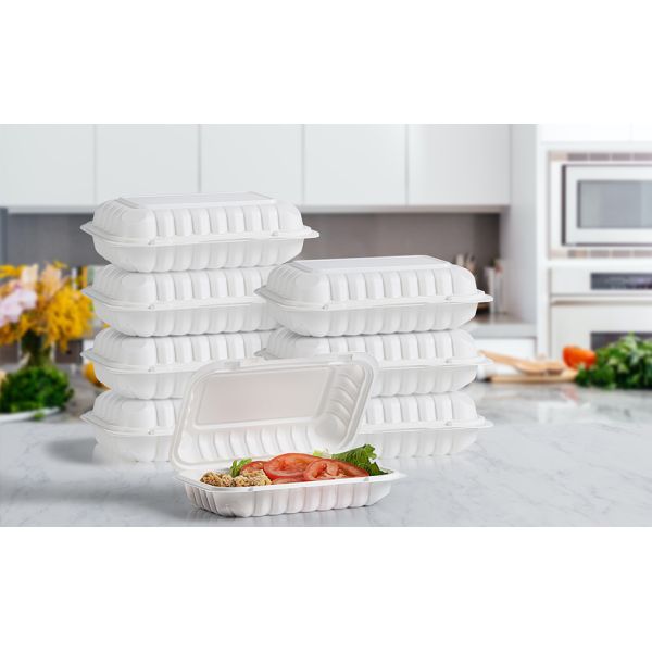 Clamshell Food Containers, Shrink Wrap 50 Pack 9 X 6 Inch 28 OZ Plastic Hinged To Go Containers Microwave Freezer