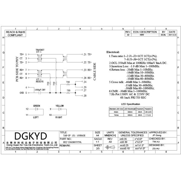 RJ45 Female Connector With Isolation Transformer 10/100base-TX For Wifi Router