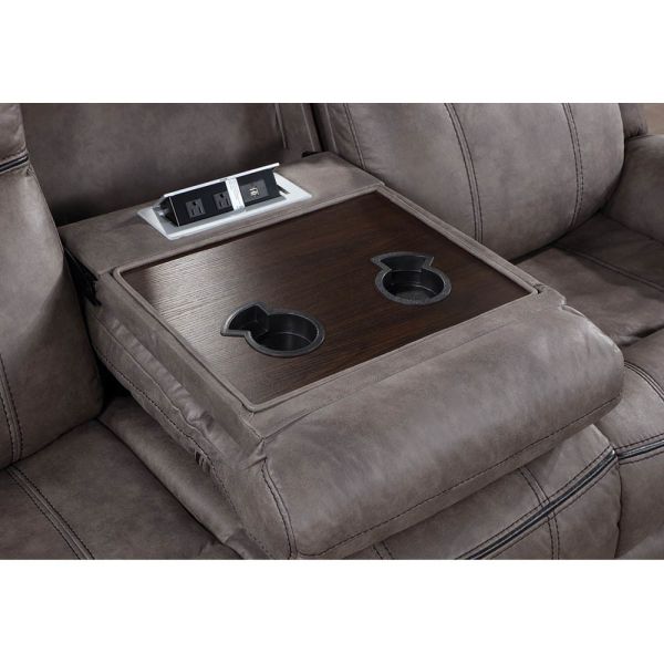 Recliner Sofa set with Dropdown Table and Drawer and Storage Box, Light Gray Fabric-like vinyl