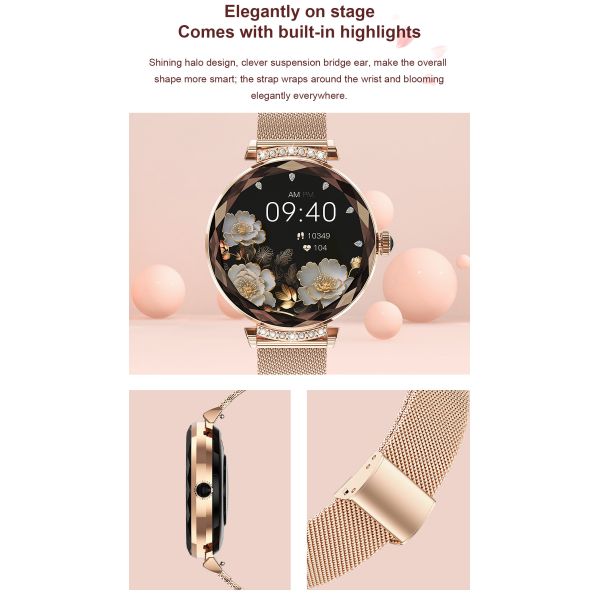 1.19" Women Amoled Display Smartwatch Bluetooth Calling For Android IOS Phones