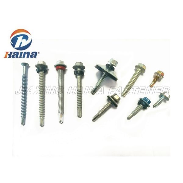 Painted Hex Head Mechanical Galvanized self tappingdrilling screws and Rubber Washer for metal sheet
