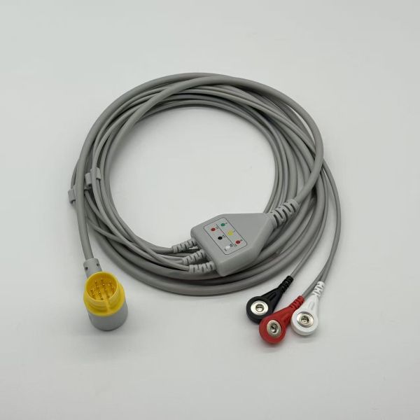 Lifegain CU-HD1 12Pin One Piece ECG Cable 3 Leads AHA Snap