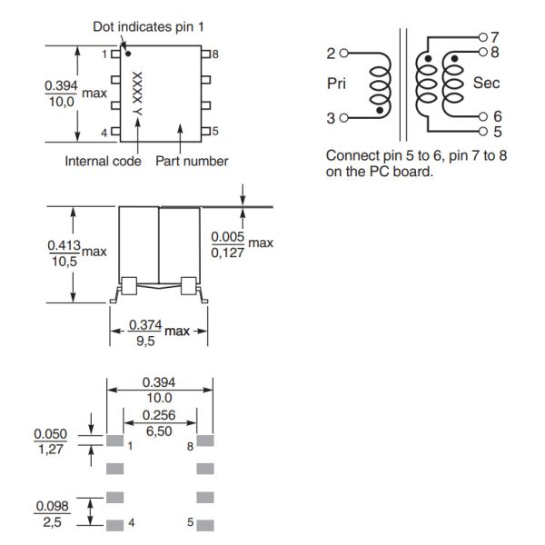 4+4 PIN Surface mount No-Opto Flyback Transformer for Flyback converter AC1584-ALD